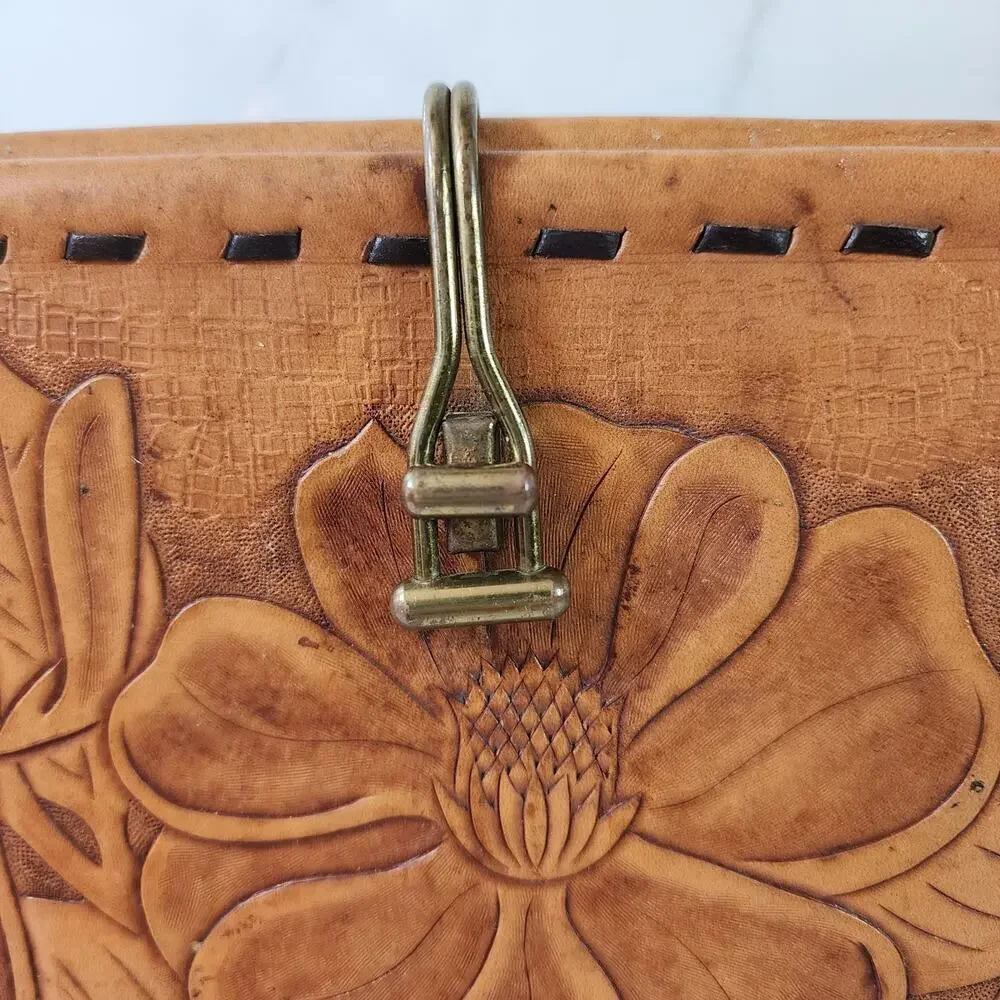 Vintage Tooled Leather Floral Handbag Artisan Western Purse